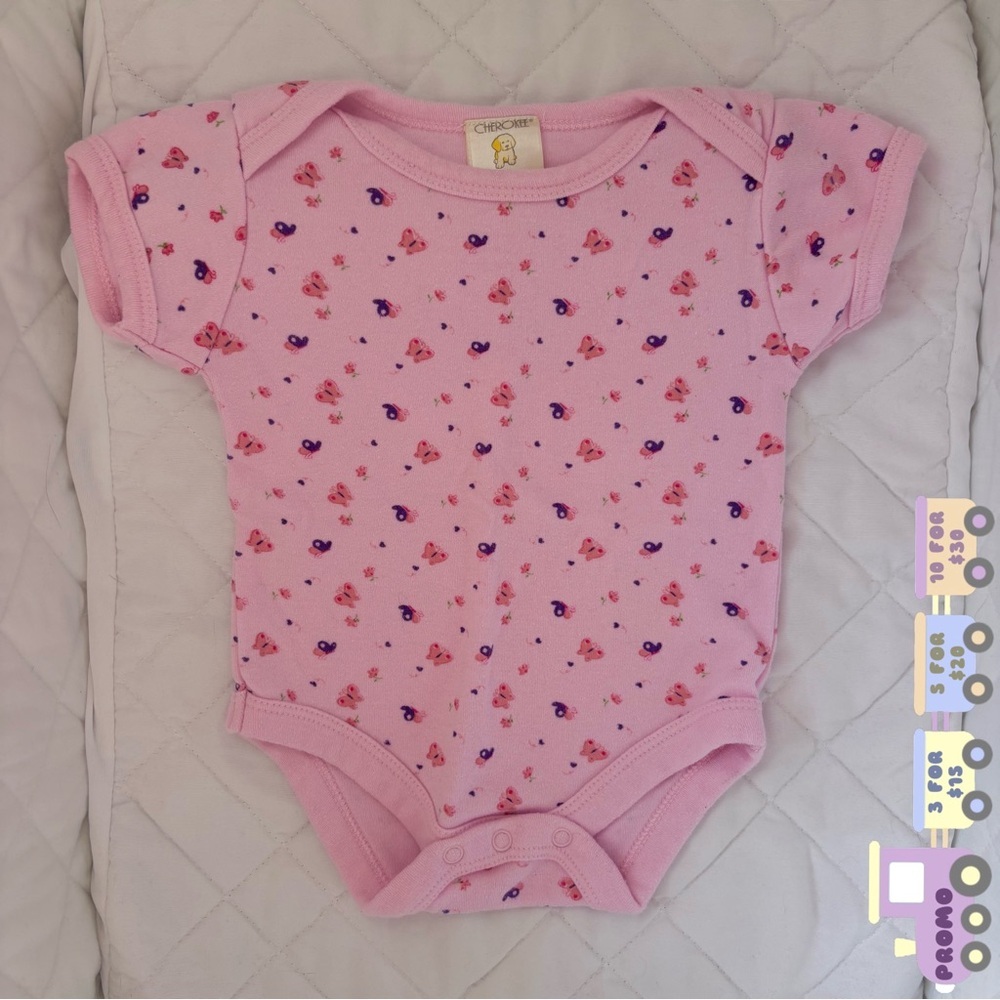 ⭒ Cherokee Bodysuit Onesie Pink All Over Print Butterflies Spring Coquette ⭒